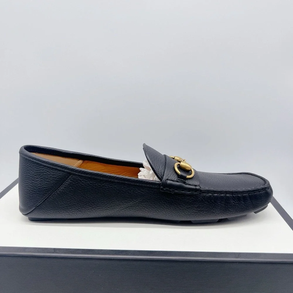 Gucci Hebron Horsebit Mens Driver Loafer Shoes Black Leather UK 9 US 9.5